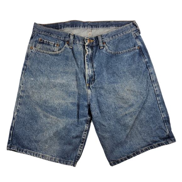 Wrangler Jean Shorts Mens 36 Actual Is 34.5 Medium Wash Faded Denim Relaxed Fit - Picture 1 of 9